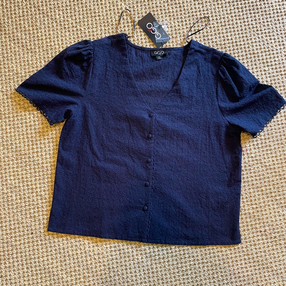 GiGiO Navy Blue Cotton Eyelet Top Medium NWT